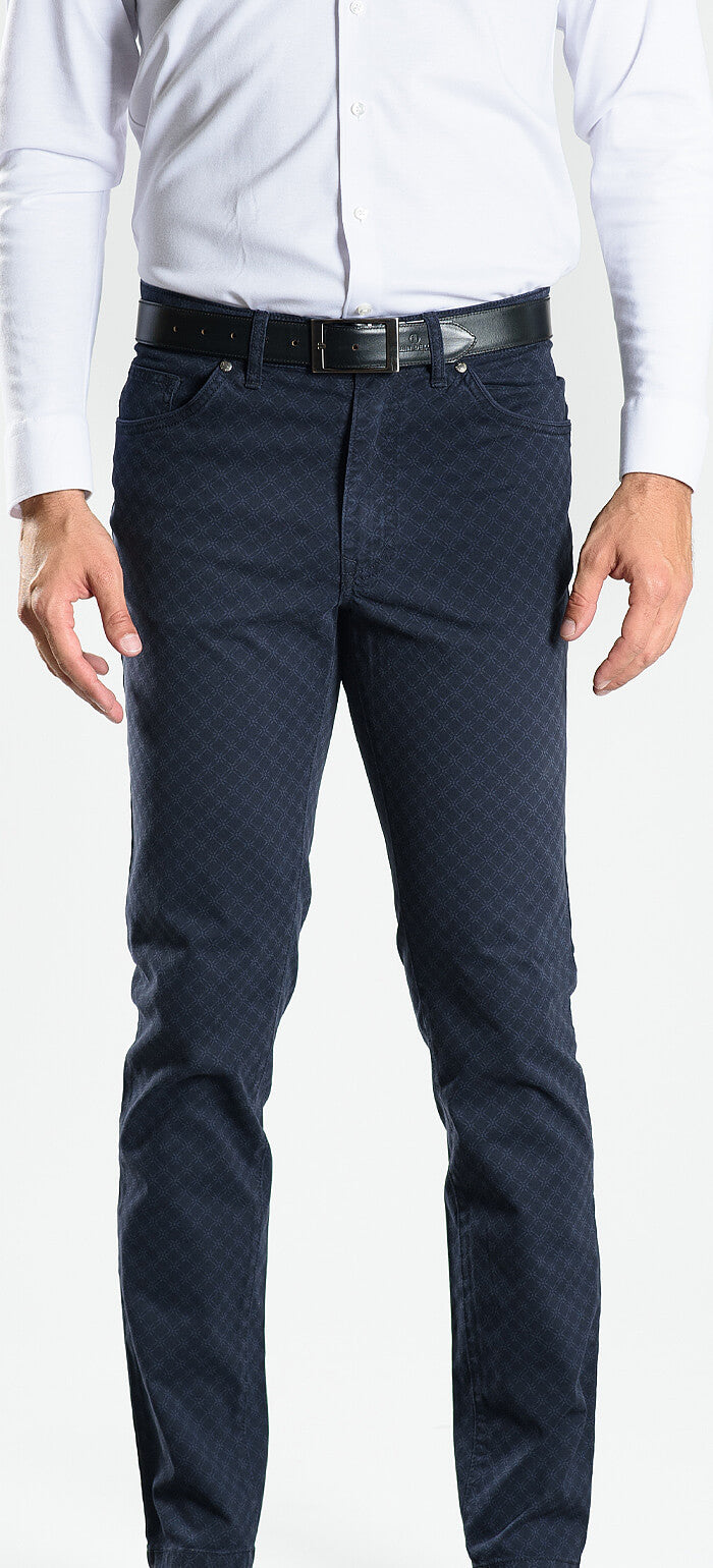 Navy blue patterned trousers