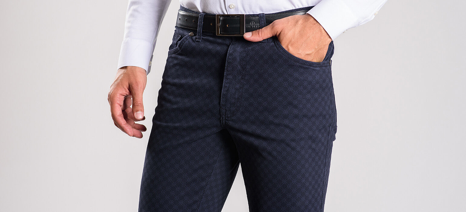 Navy blue patterned trousers