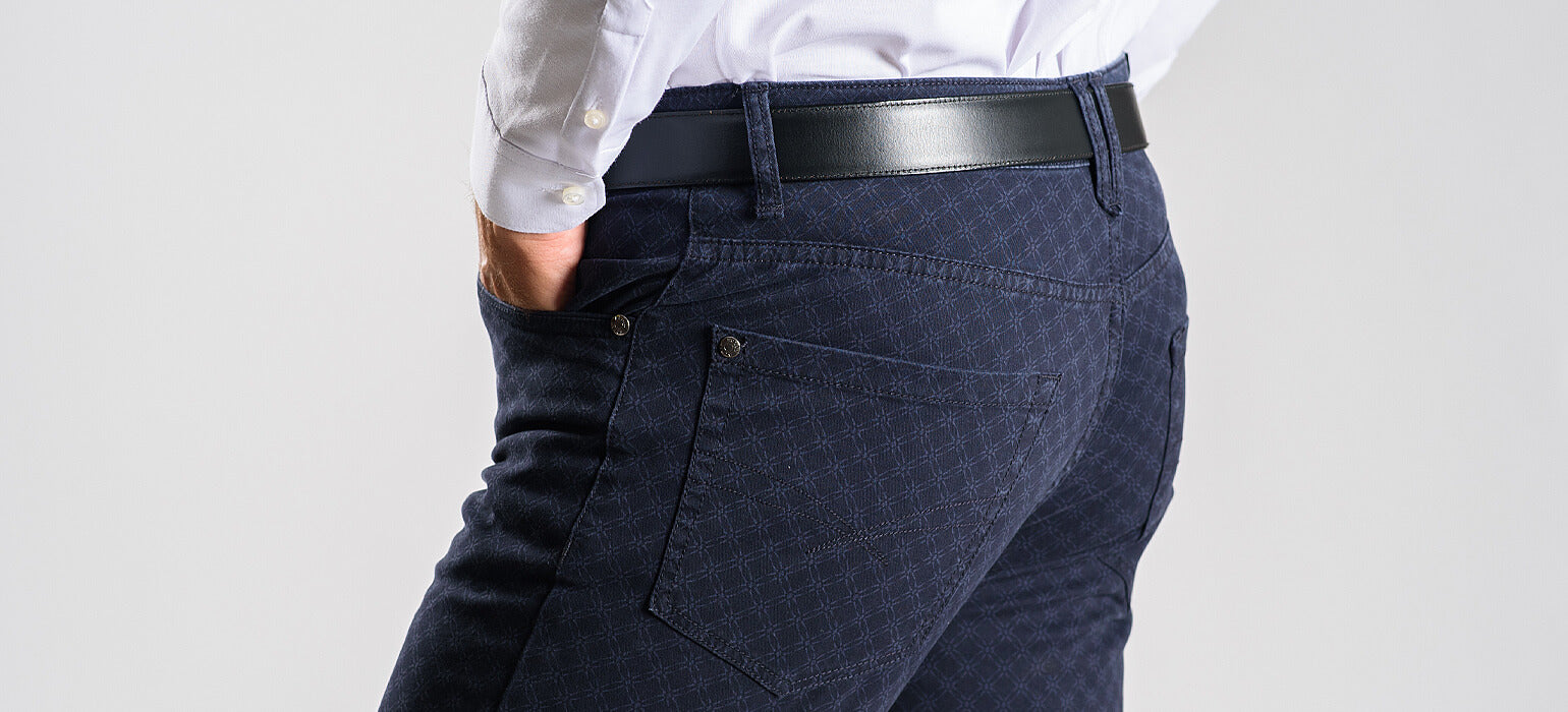 Navy blue patterned trousers