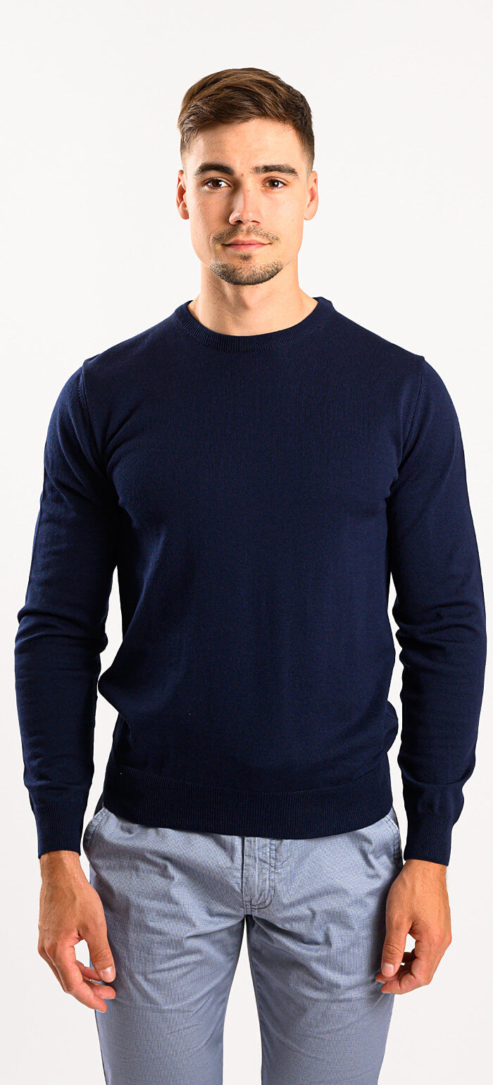 Navy cotton round neck sweater