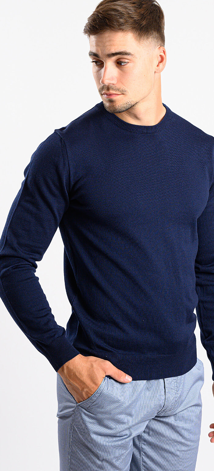 Navy cotton round neck sweater