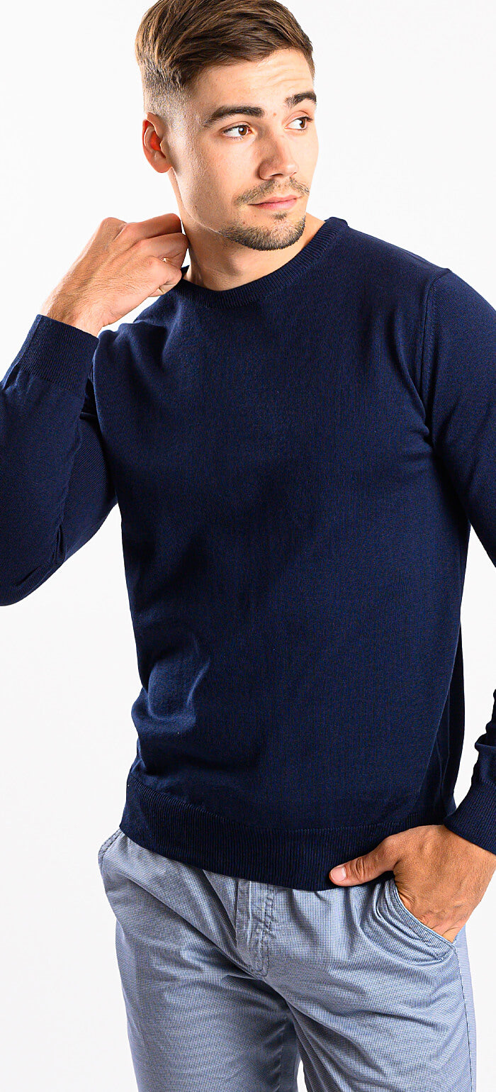 Navy cotton round neck sweater