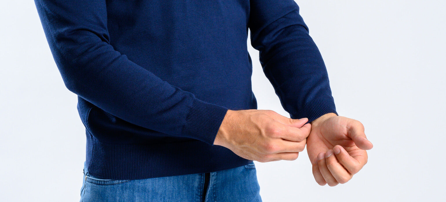 Navy blue cotton V-neck sweater