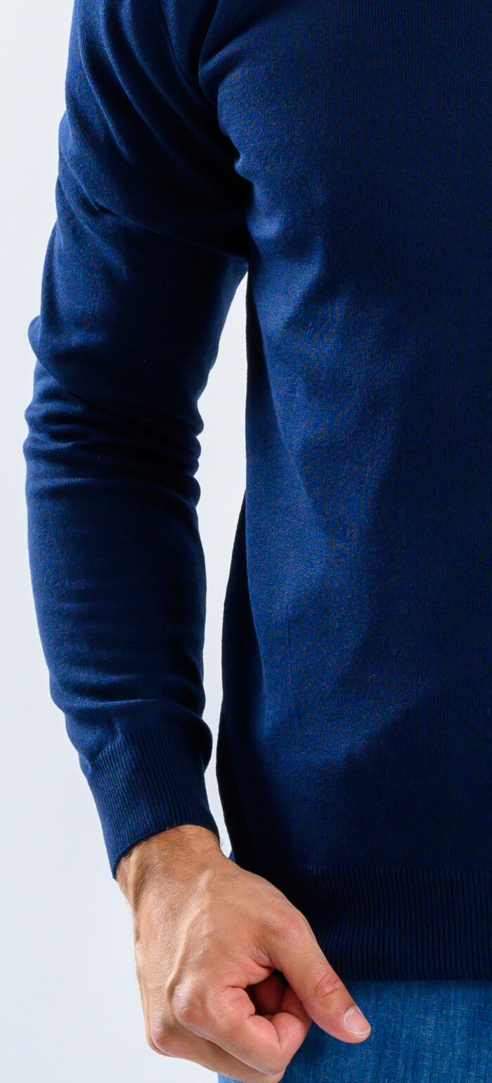 Navy blue cotton V-neck sweater