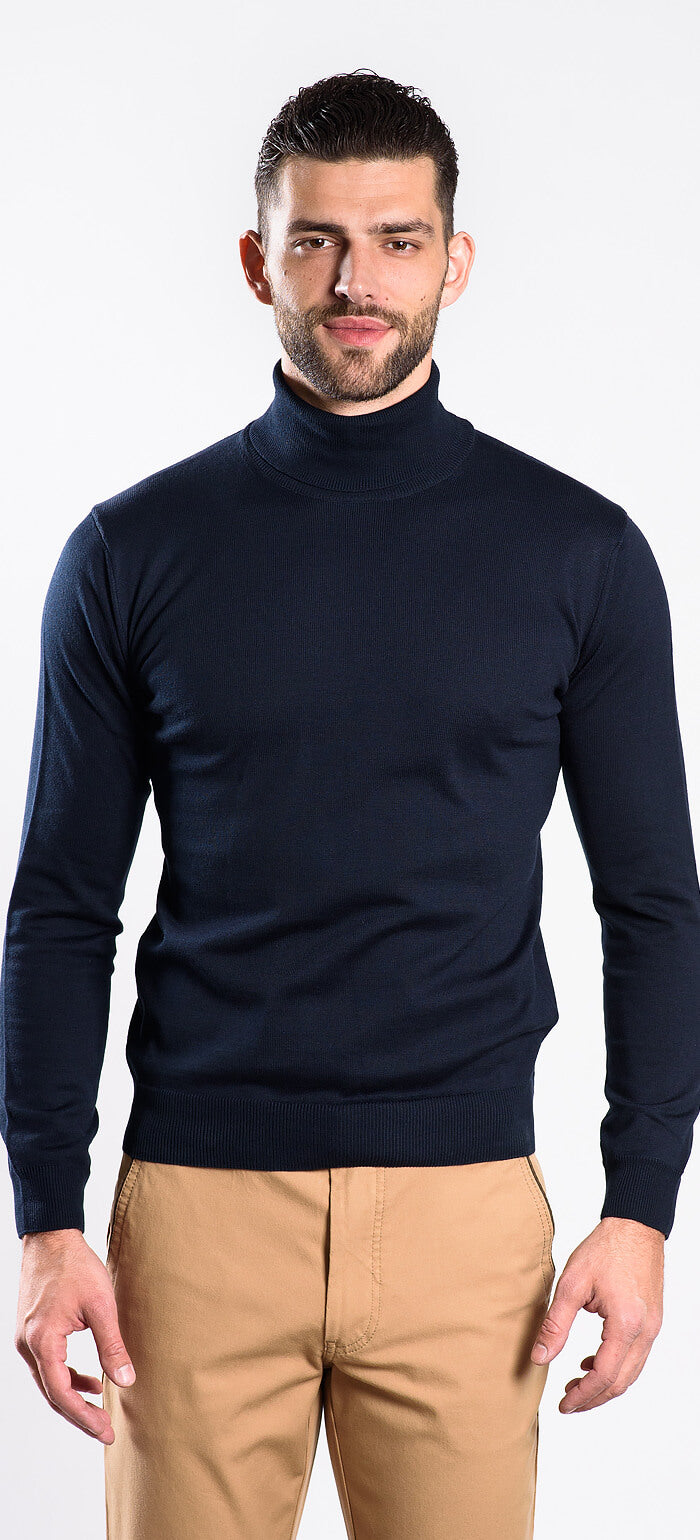 Navy blue cotton turtleneck