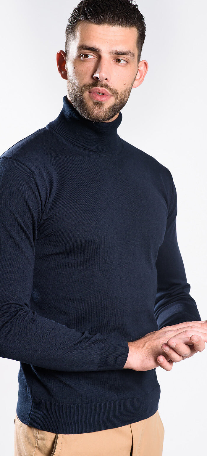 Navy blue cotton turtleneck