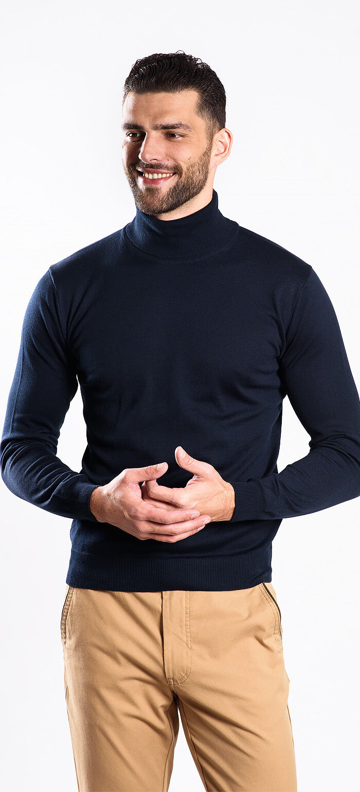 Navy blue cotton turtleneck