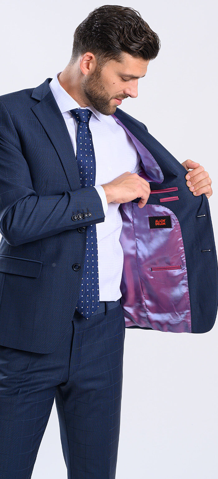 Navy blue checked slim fit suit size XL