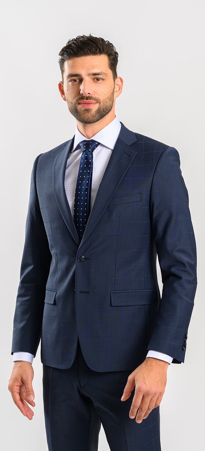 Navy blue checked slim fit suit size XL