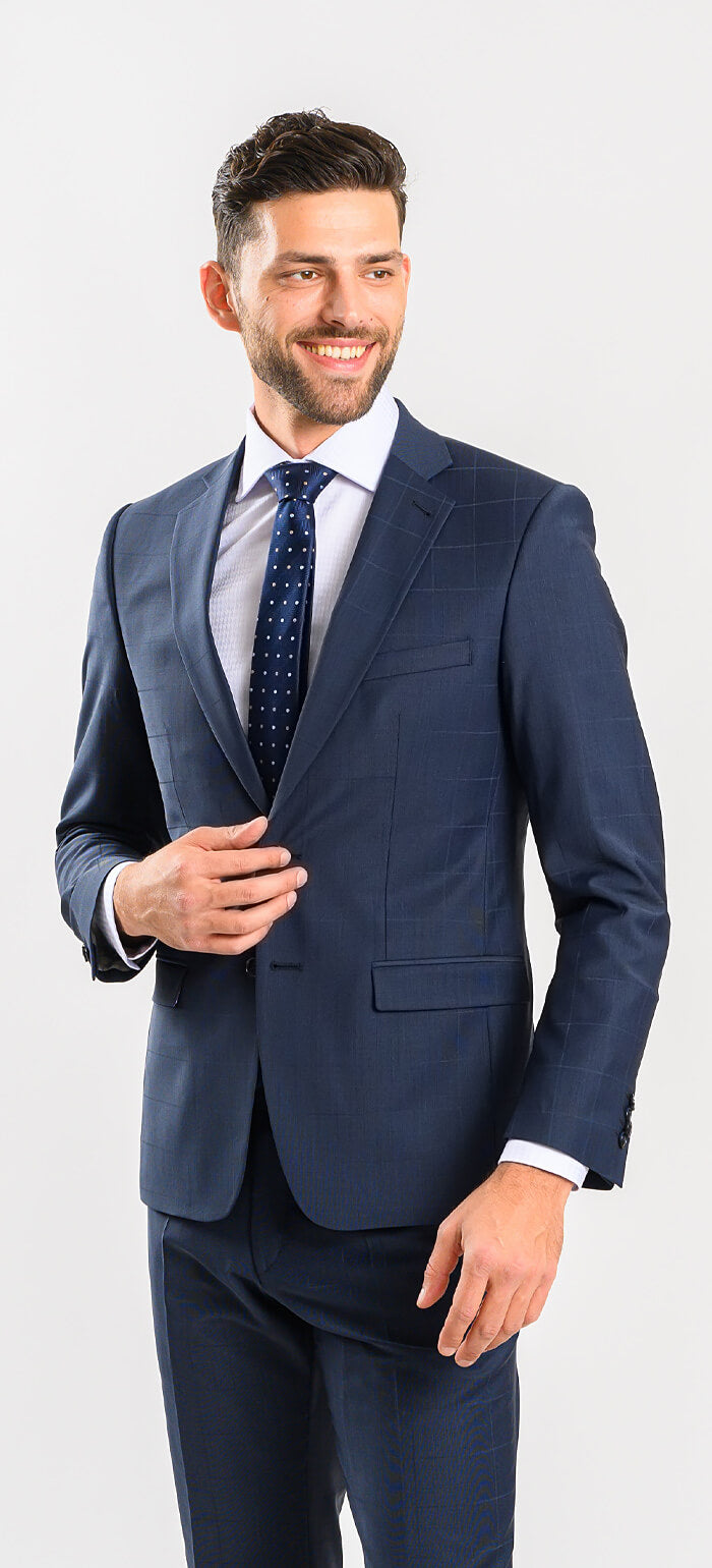 Navy blue checked slim fit suit size XL