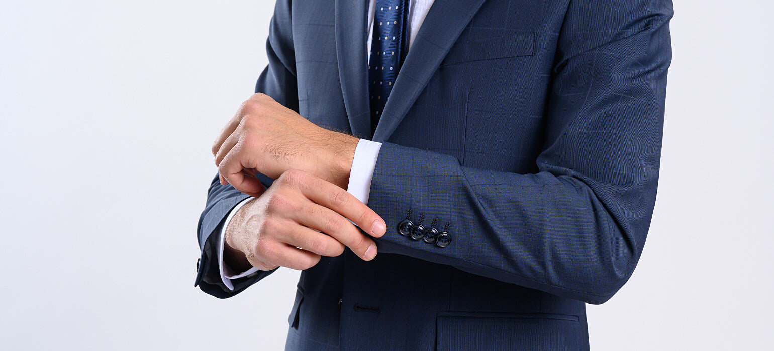 Navy blue checked slim fit suit