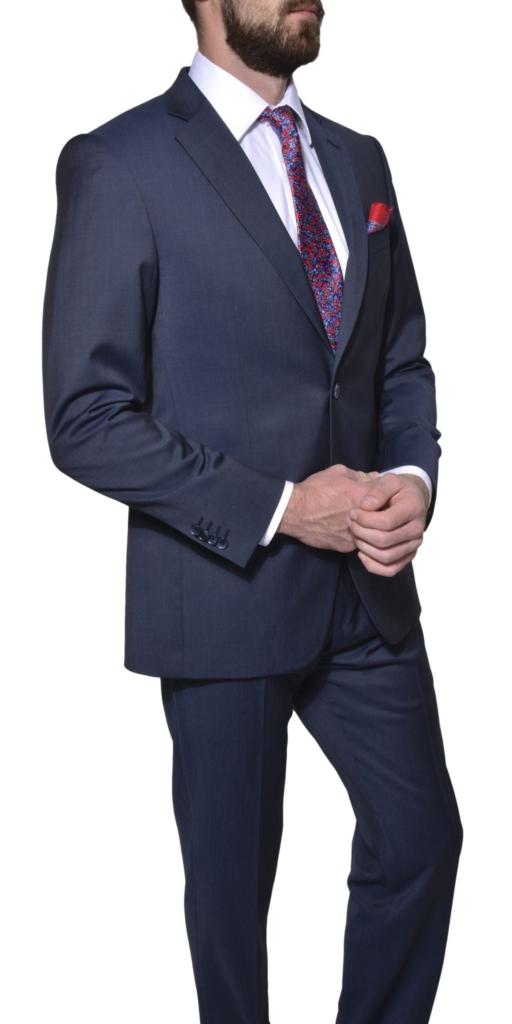 Navy blue wool slim fit suit