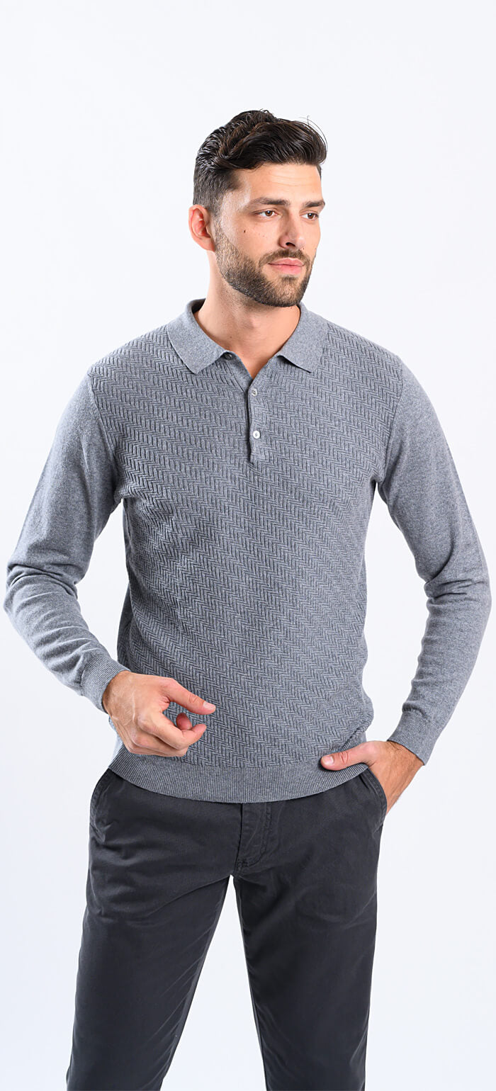 Dark gray knitted polo shirt
