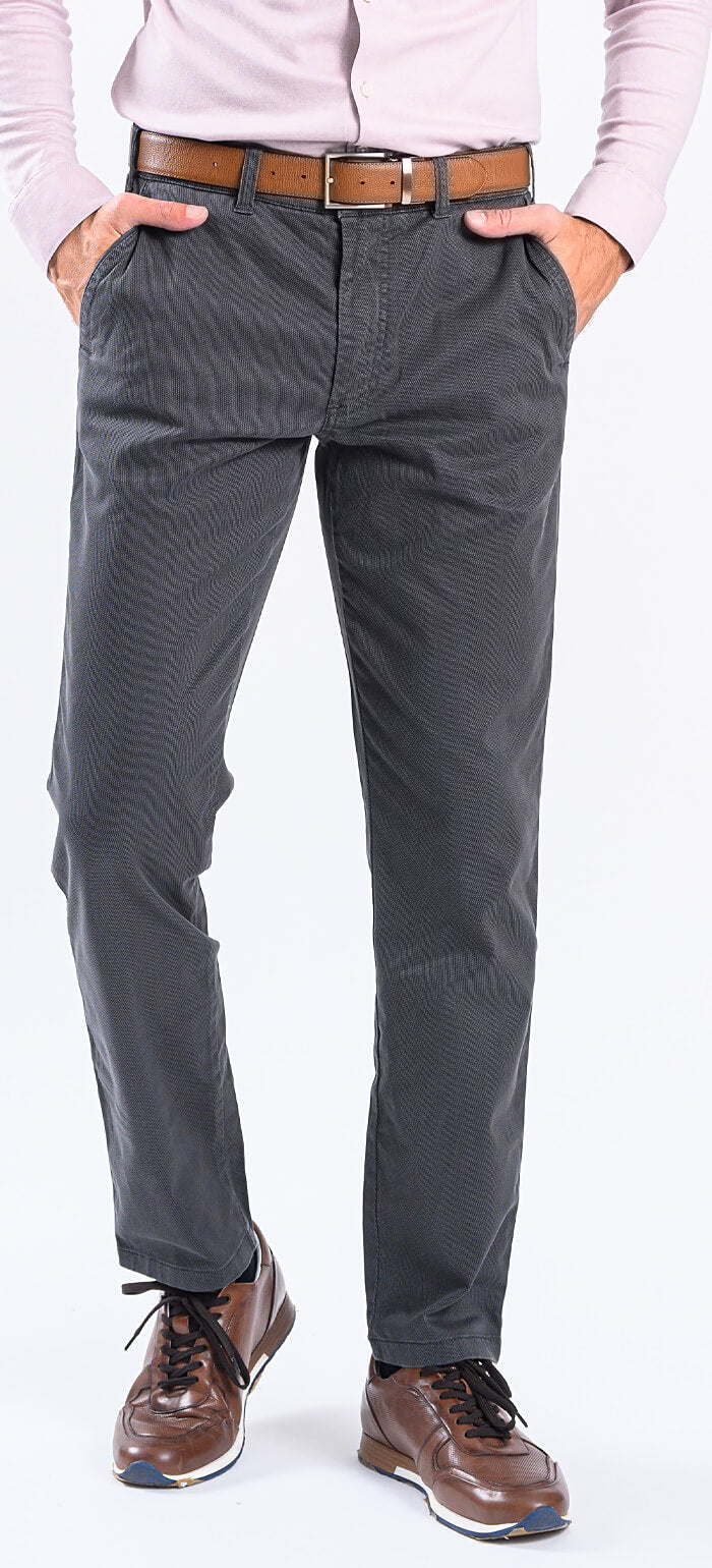 Dark gray casual pants with a subtle pattern