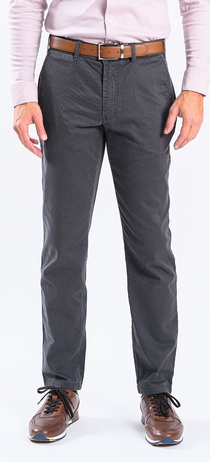 Dark gray casual pants with a subtle pattern