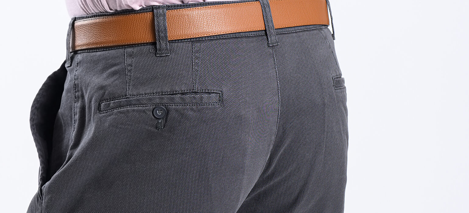 Dark gray casual pants with a subtle pattern