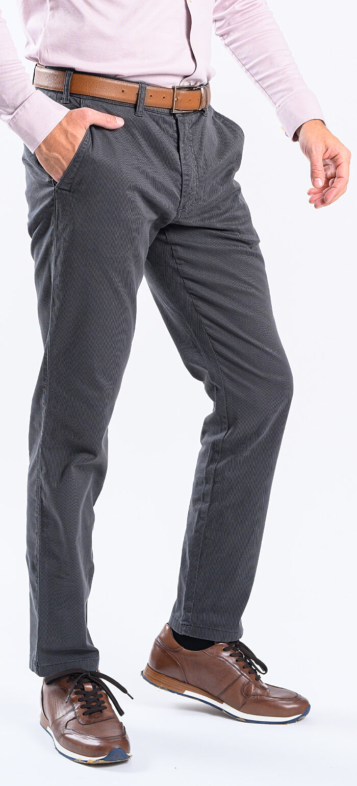 Dark gray casual pants with a subtle pattern