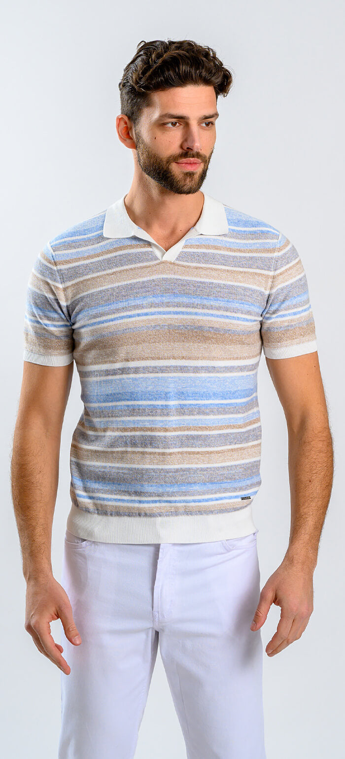 Striped knit polo shirt