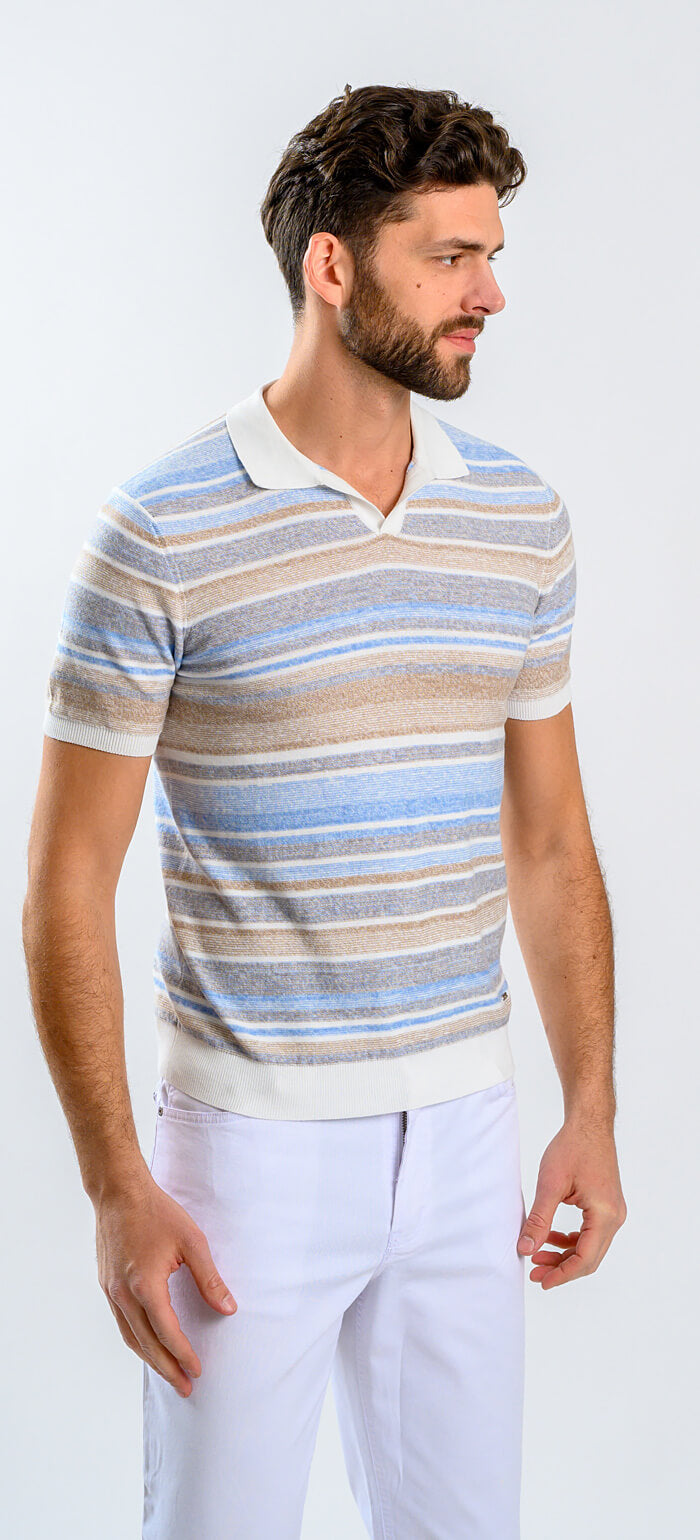 Striped knit polo shirt