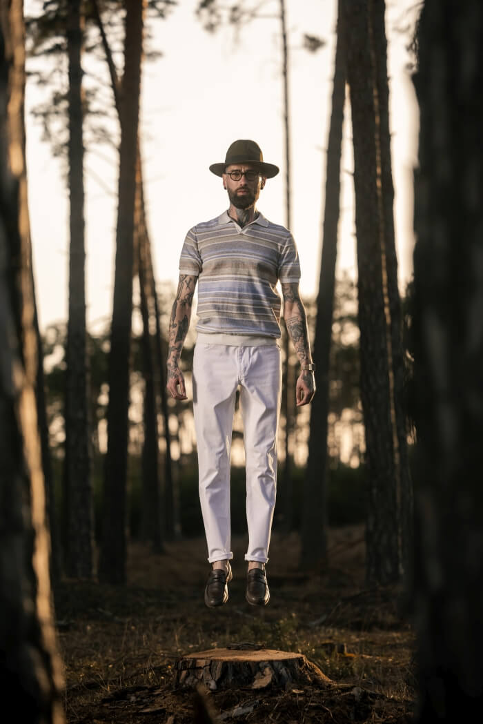 Striped knit polo shirt