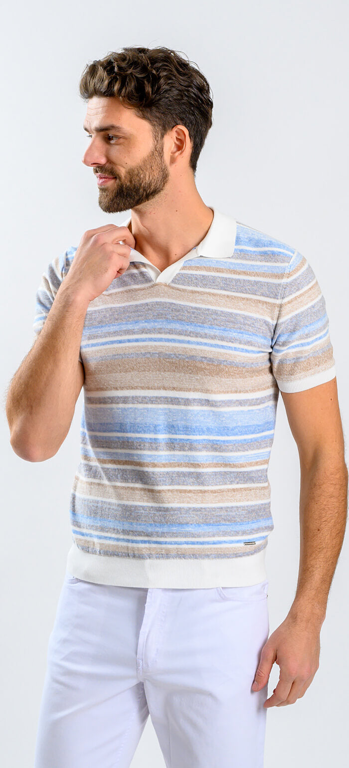 Striped knit polo shirt