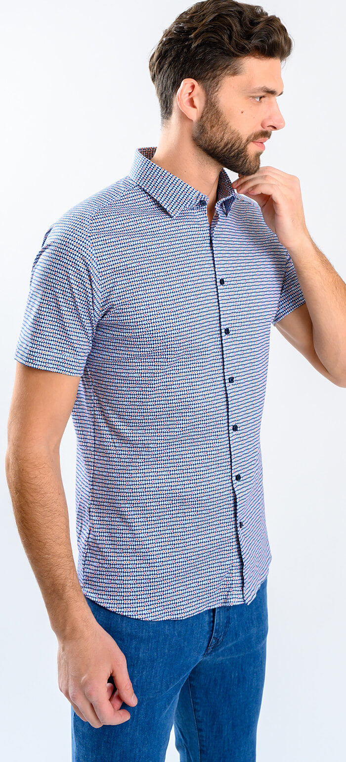 Patterned Stretch Extra Slim Fit Short Sleeve Shirt