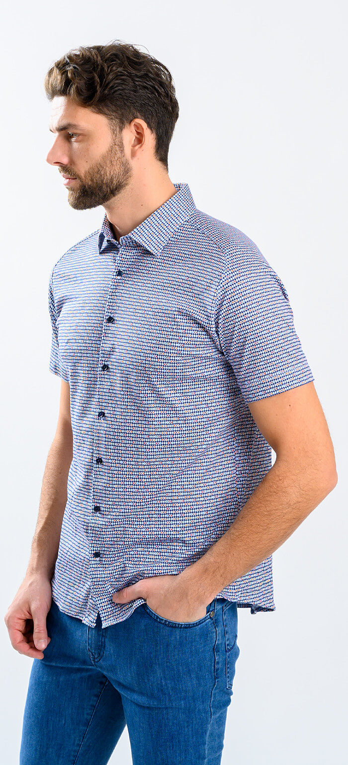 Patterned Stretch Extra Slim Fit Short Sleeve Shirt