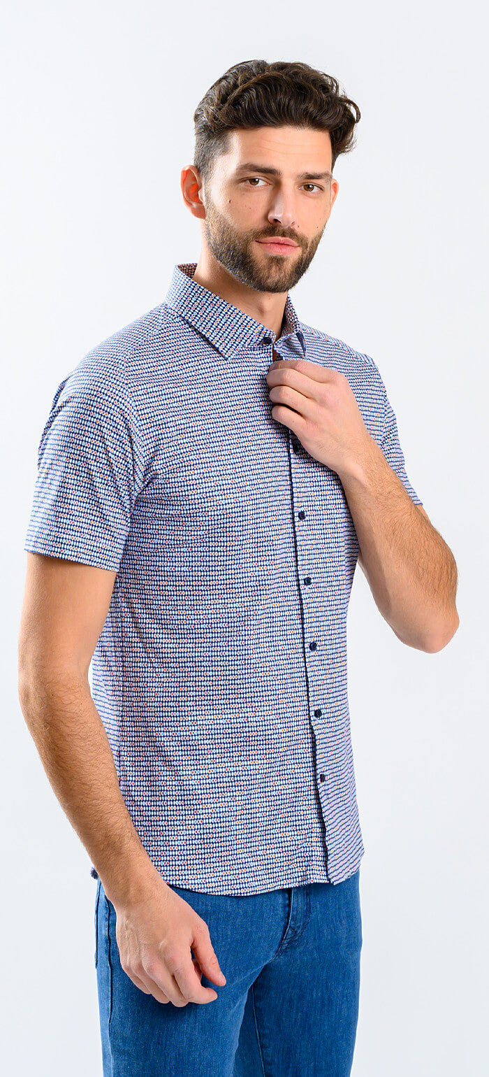 Patterned Stretch Extra Slim Fit Short Sleeve Shirt