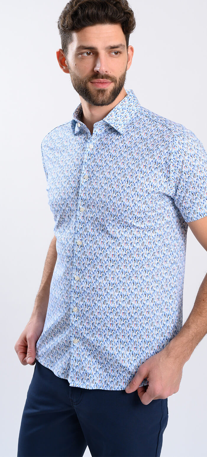 Patterned Stretch Extra Slim Fit Short Sleeve Shirt