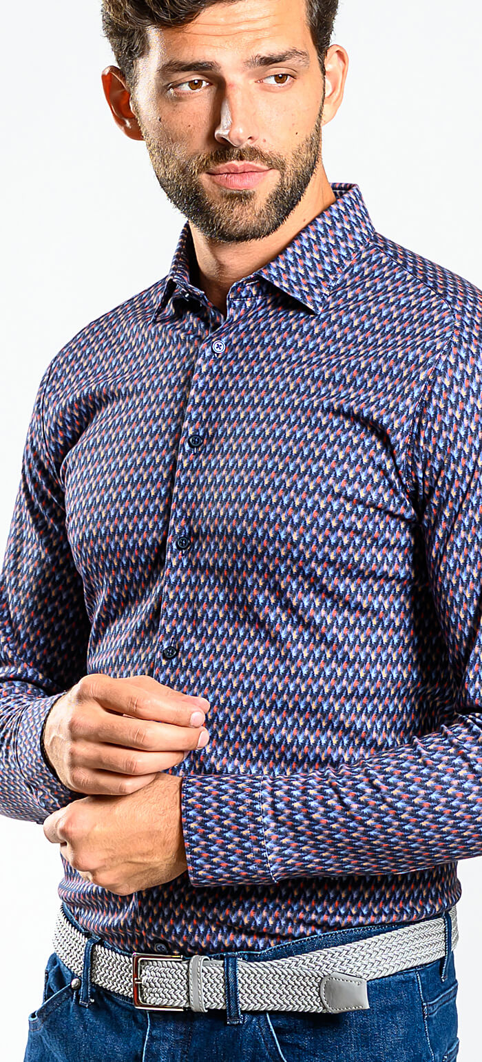 Patterned stretch Extra Slim Fit shirt with anti-wrinkle treatment
