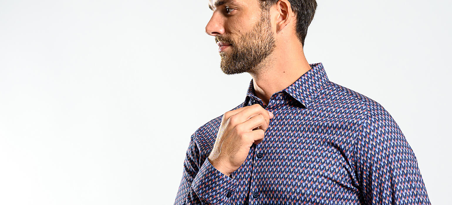 Patterned stretch Extra Slim Fit shirt with anti-wrinkle treatment