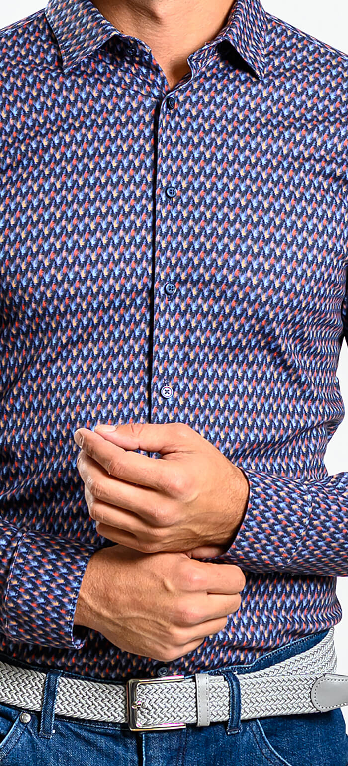 Patterned stretch Extra Slim Fit shirt with anti-wrinkle treatment