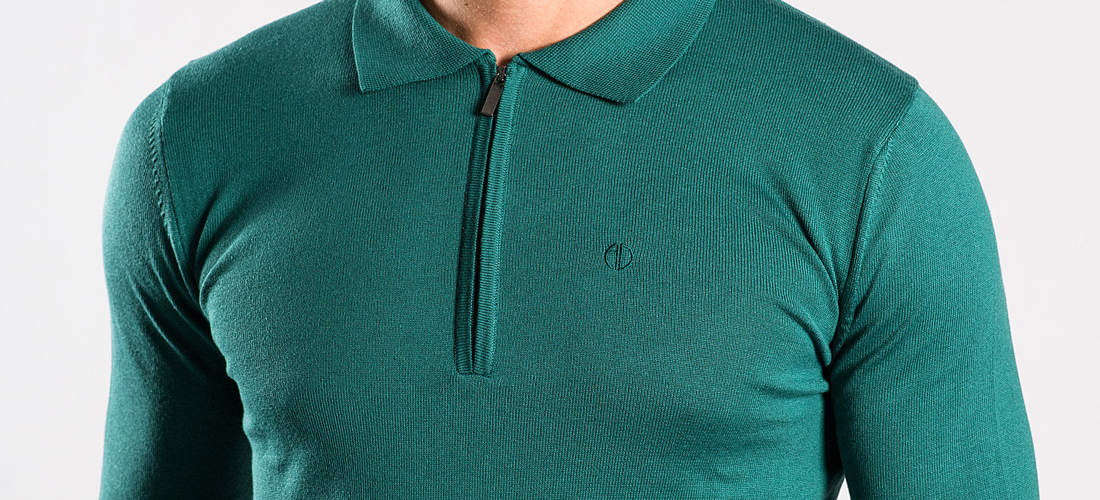 Green long-sleeved polo shirt