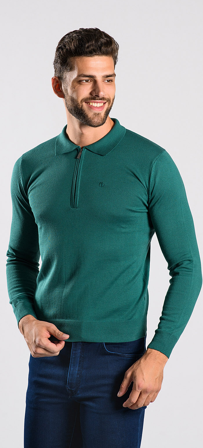 Green long-sleeved polo shirt