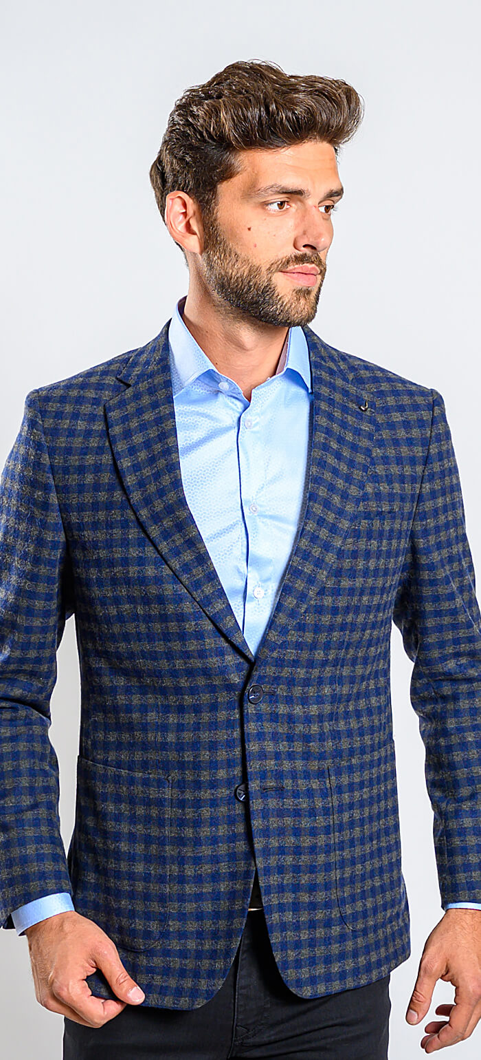 Green-blue checked jacket