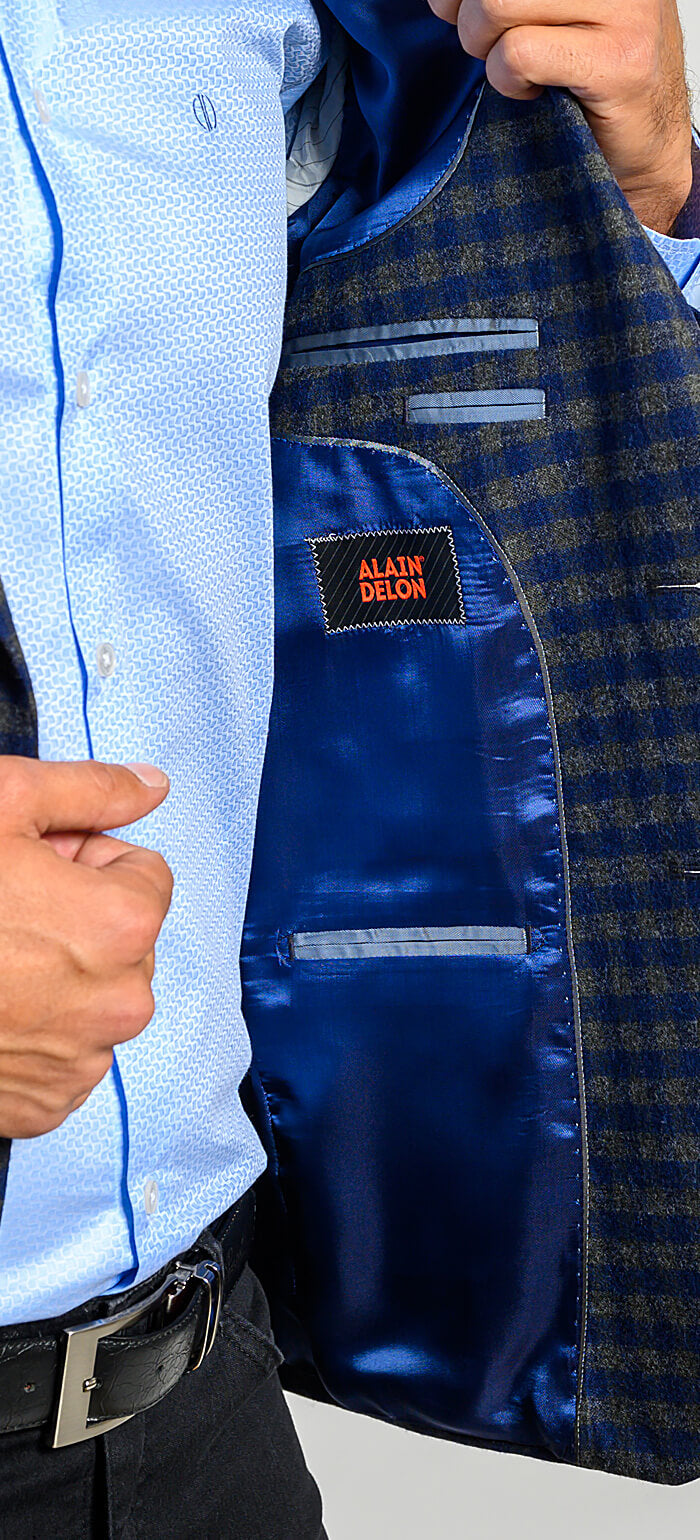 Green-blue checked jacket