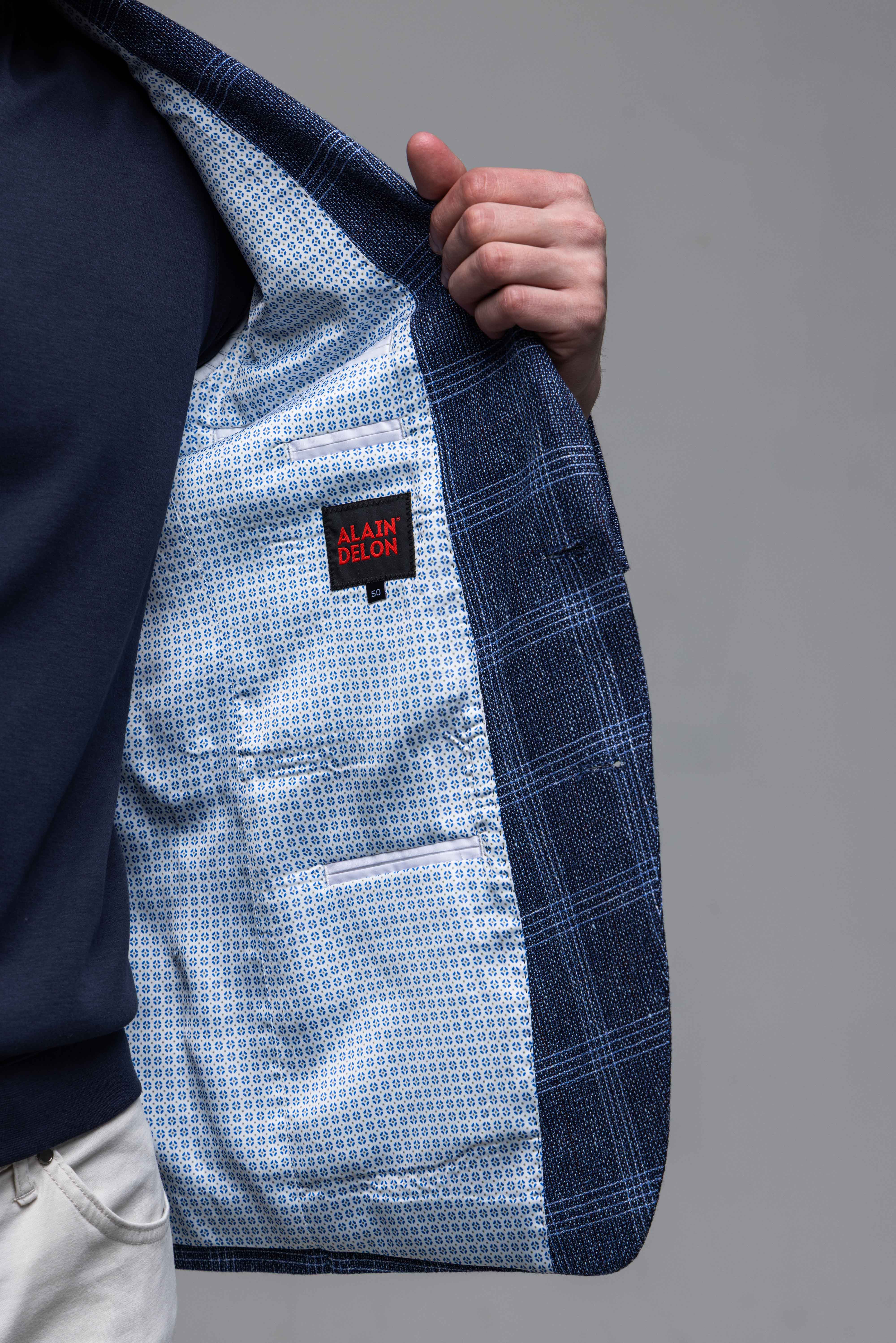 Modré sako z vlny a ľanu s bielym károm