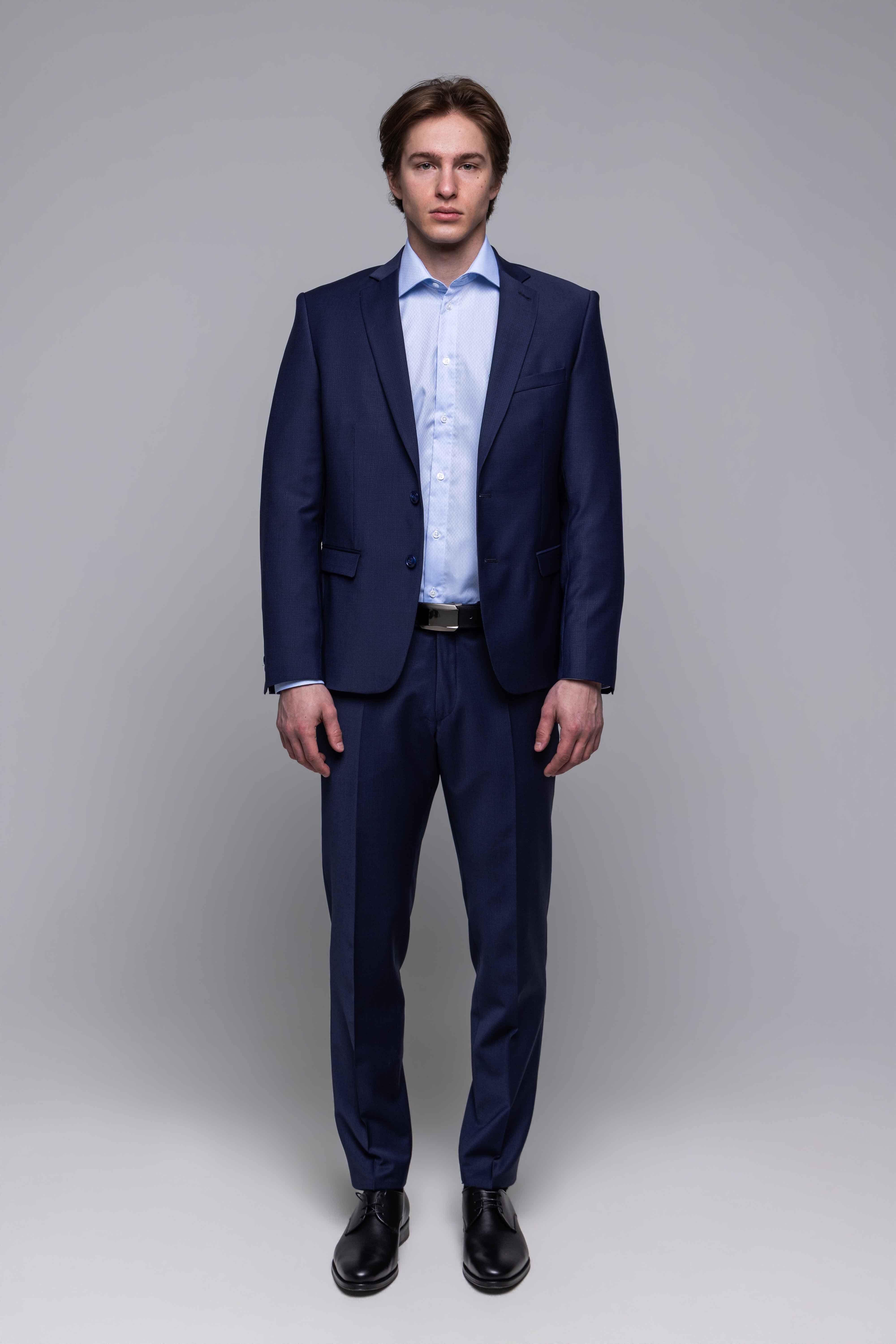 Tmavomodrý Slim Fit oblek s mikro vzorom