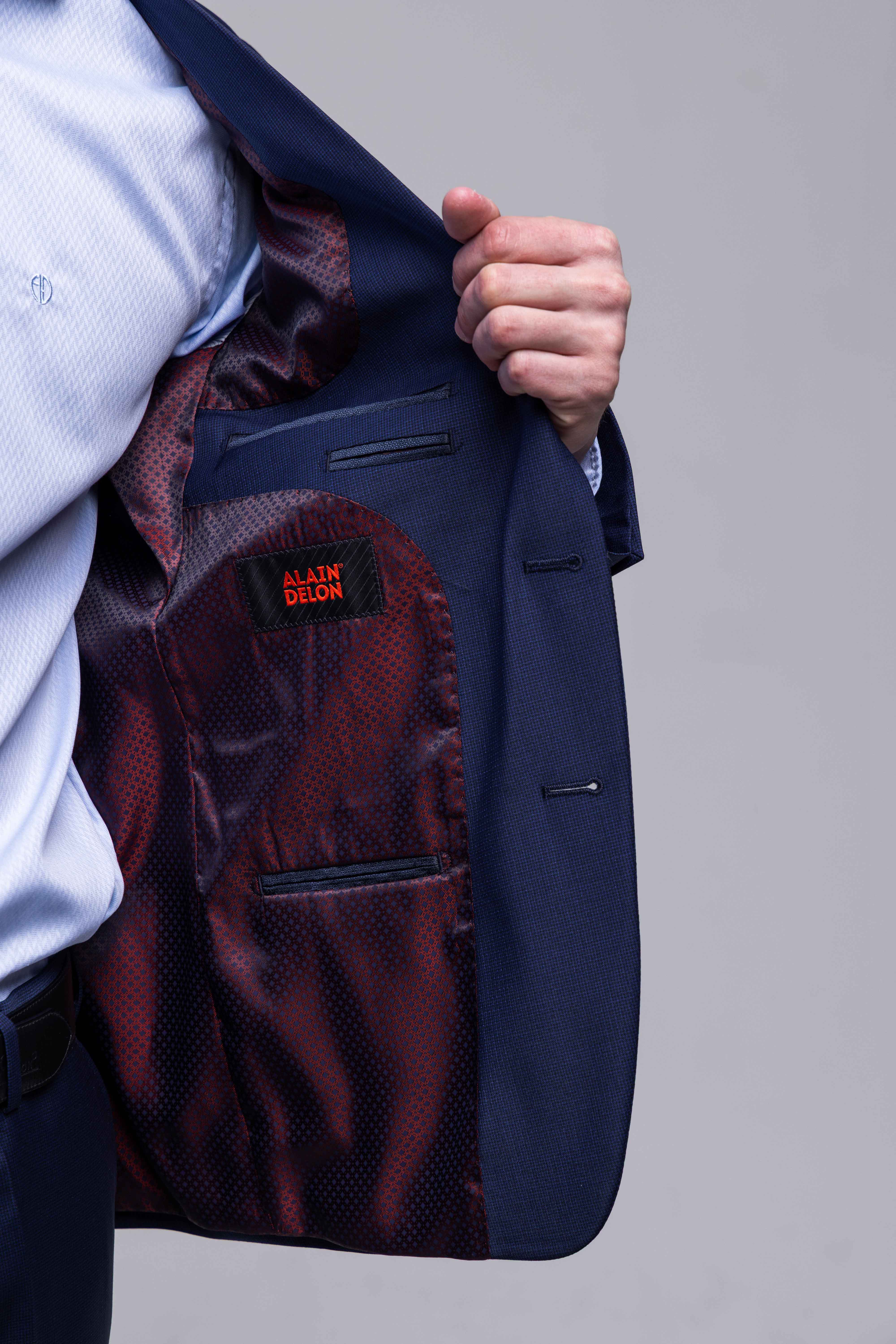 Tmavomodrý Slim Fit oblek s mikro vzorom