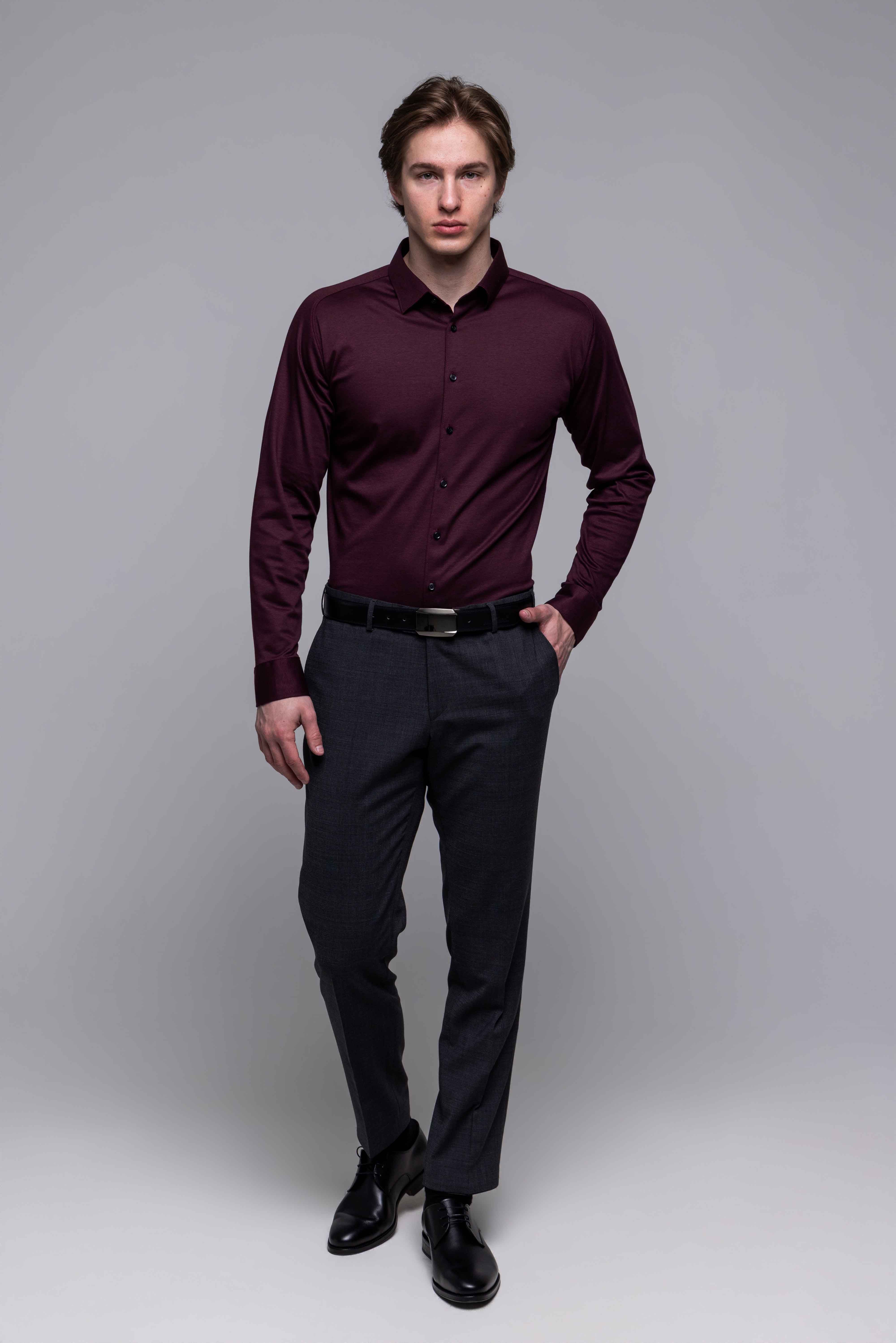 Bordová strečová Extra Slim Fit košeľa