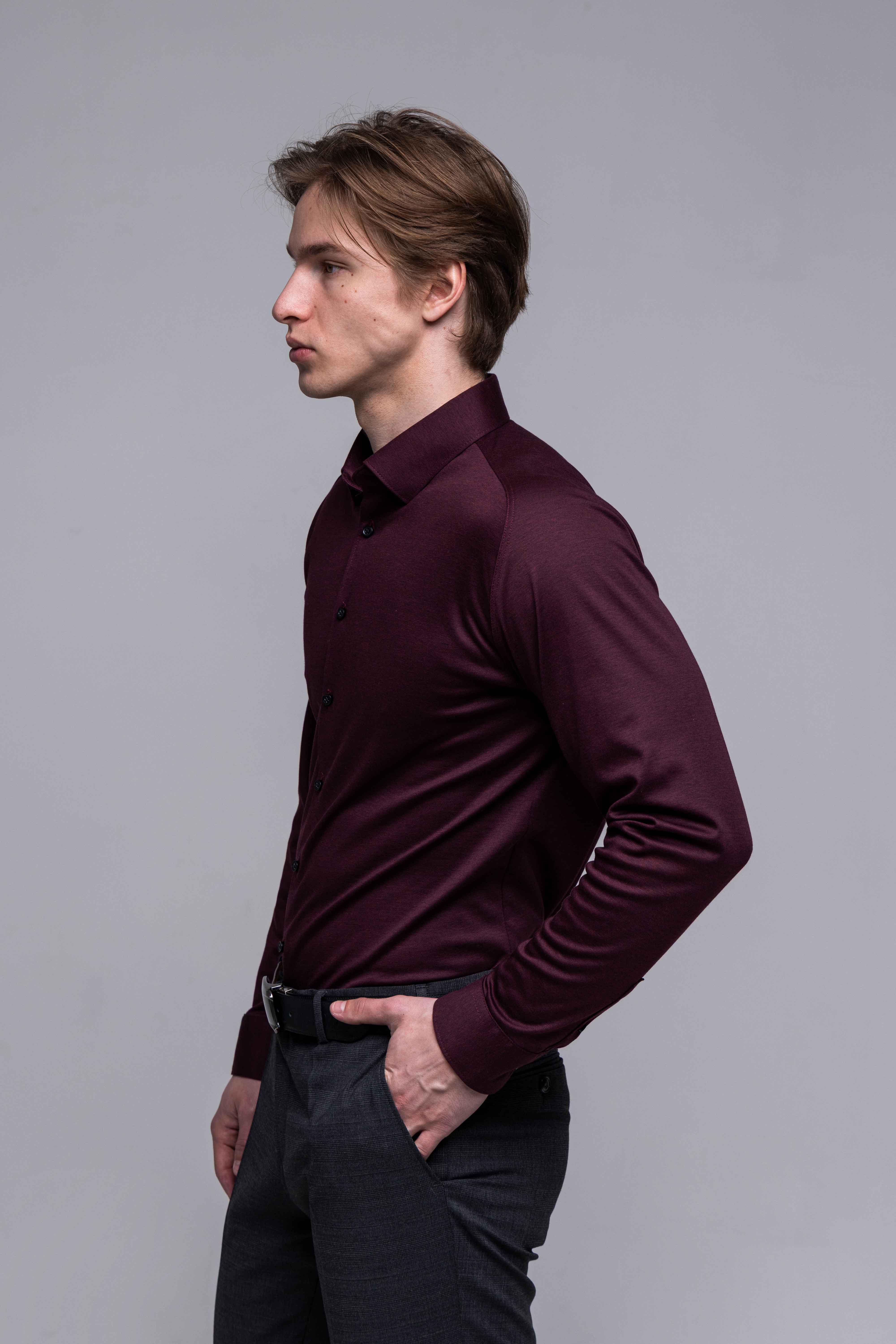 Bordová strečová Extra Slim Fit košeľa