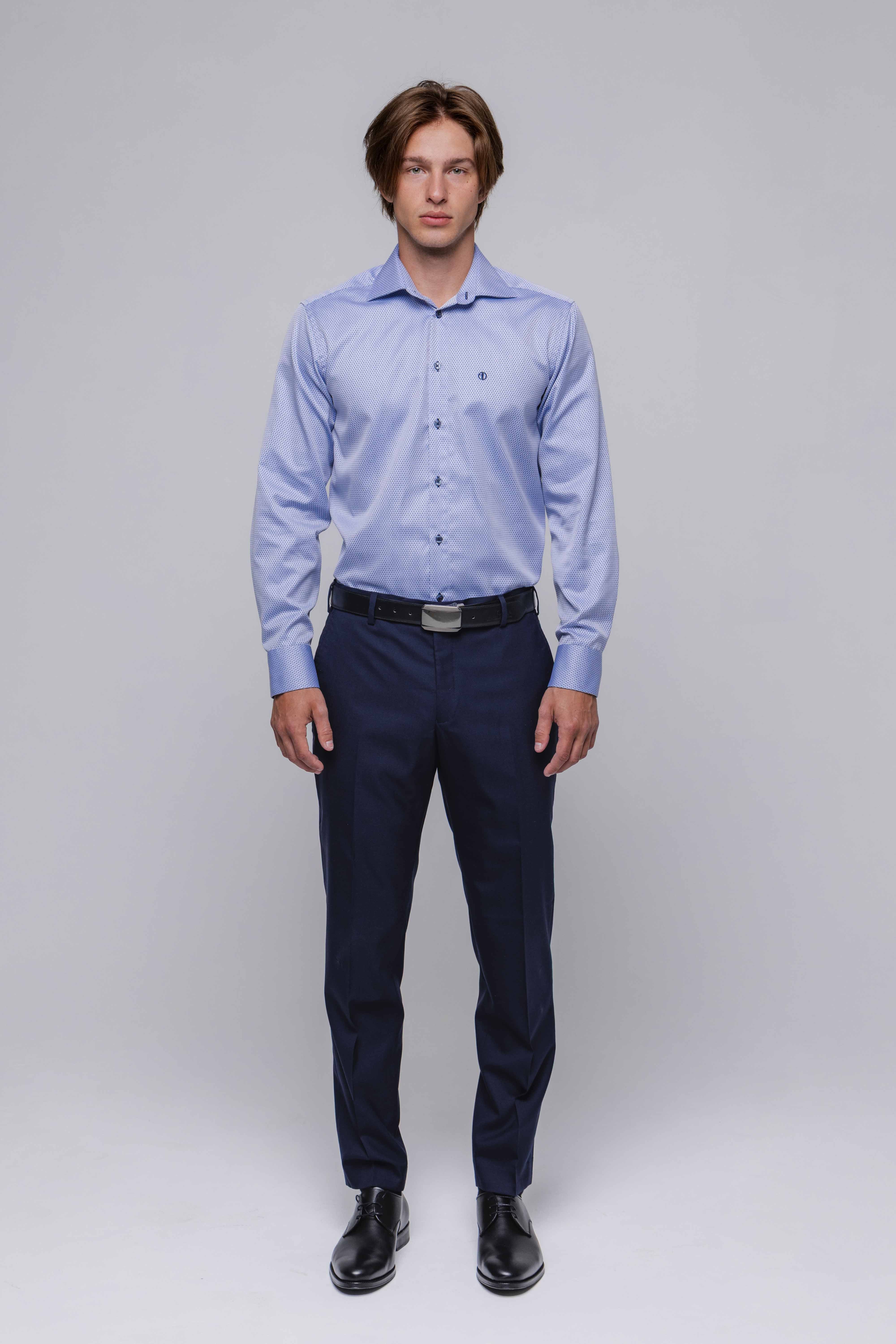 Modrá Extra Slim Fit košeľa s kosoštvorcovým vzorom