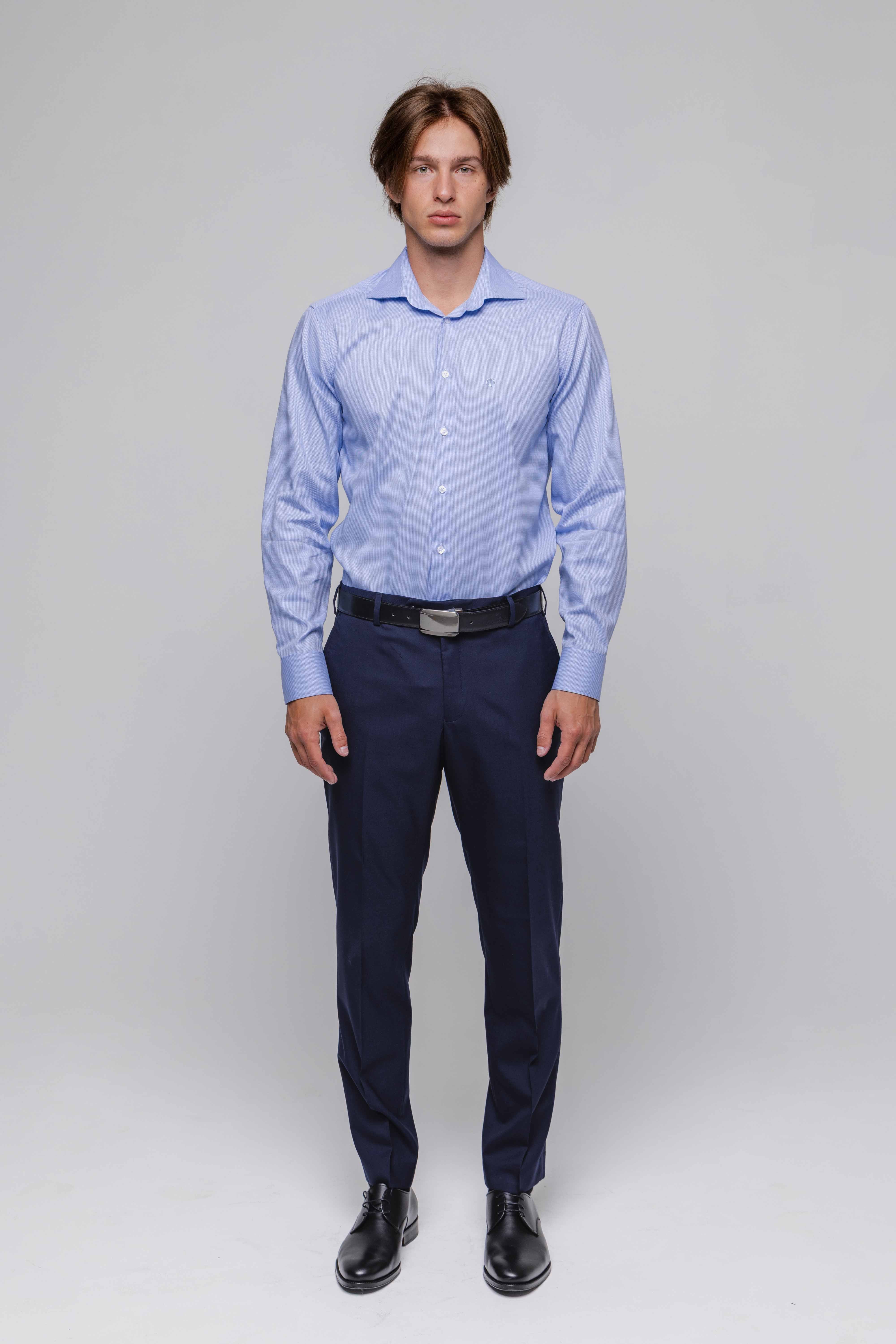Bledomodrá Slim Fit košeľa s mikro vzorom
