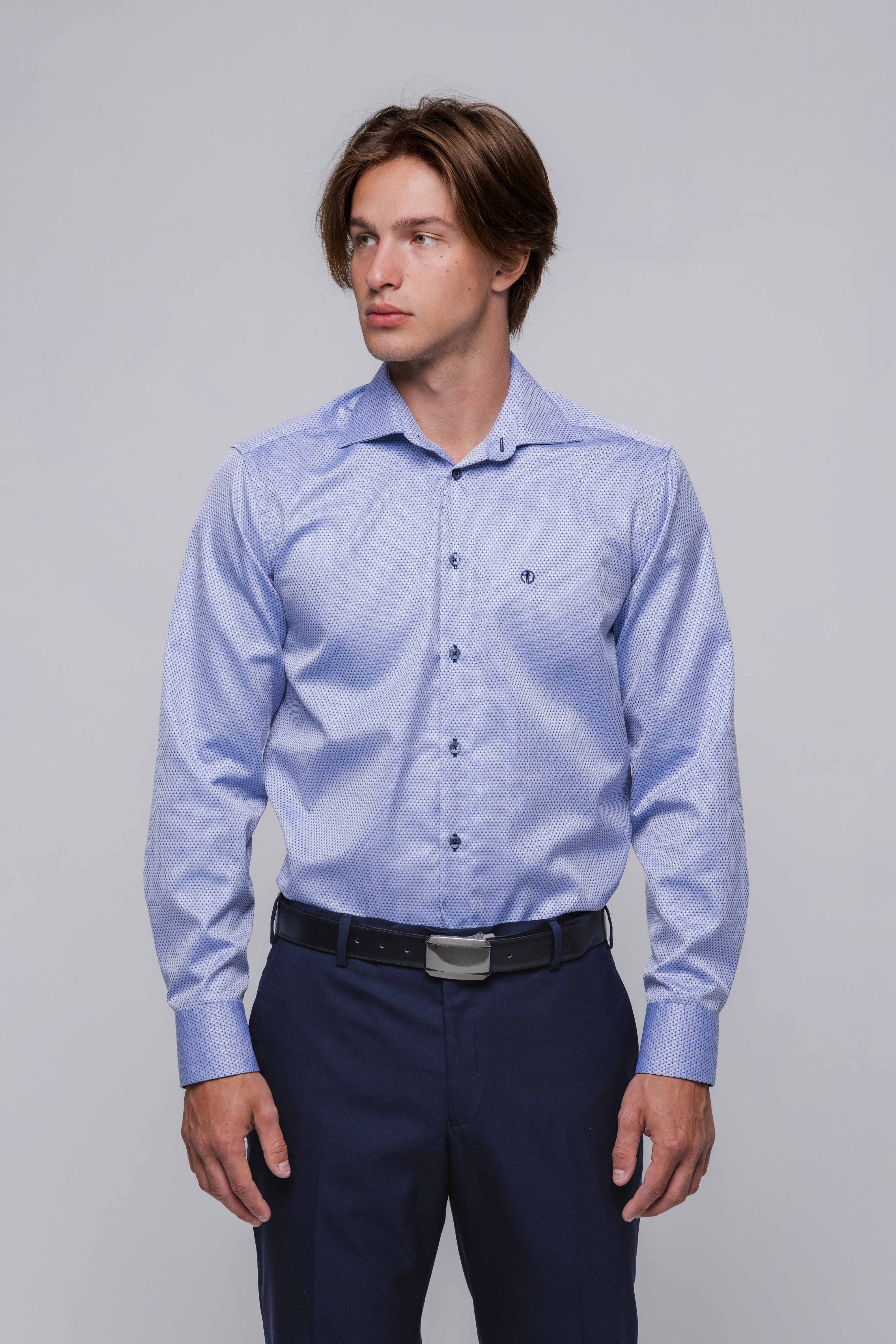Modrá Classic Fit košeľa s kosoštvorcovým vzorom