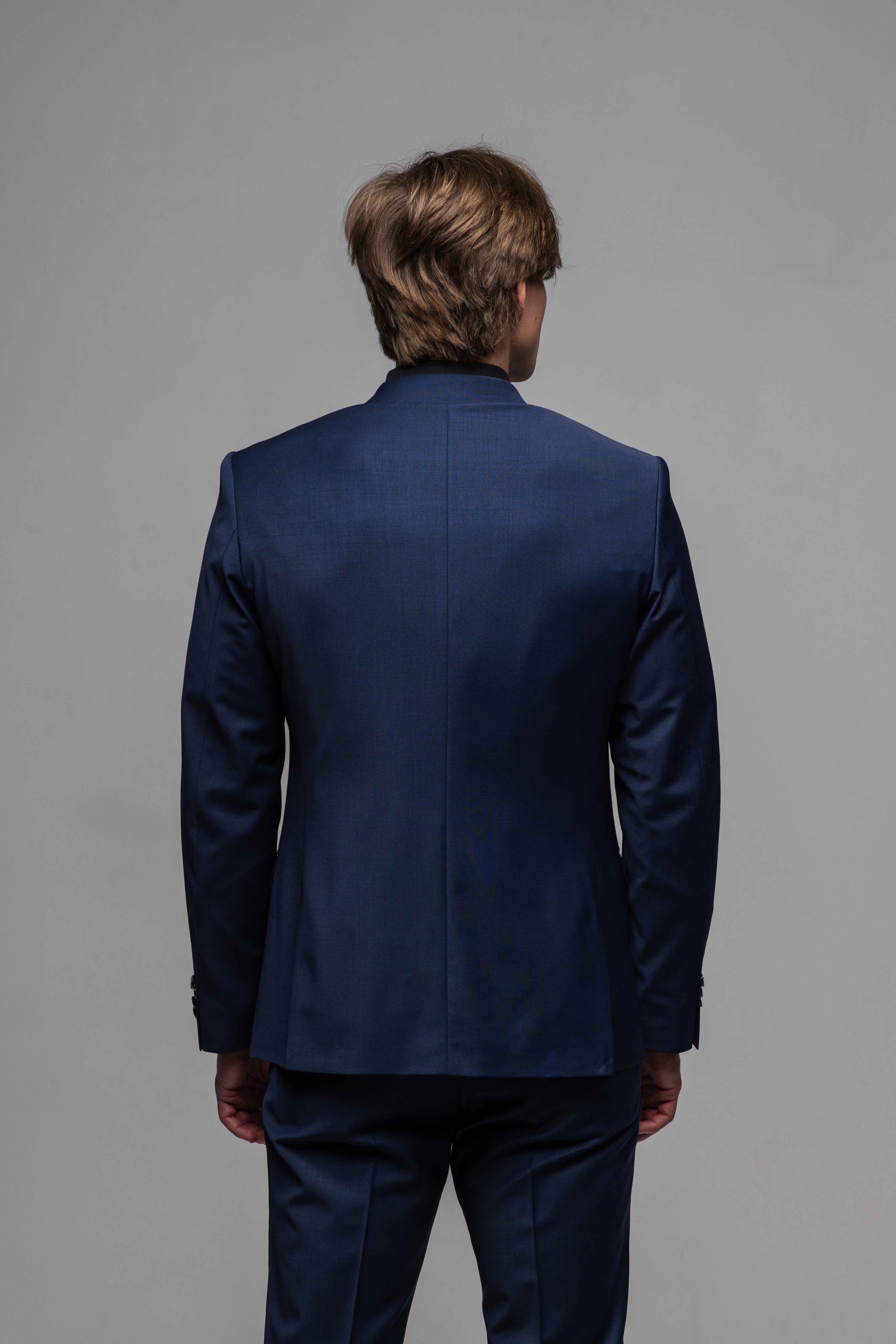 Blue and black Slim Fit suit with vest