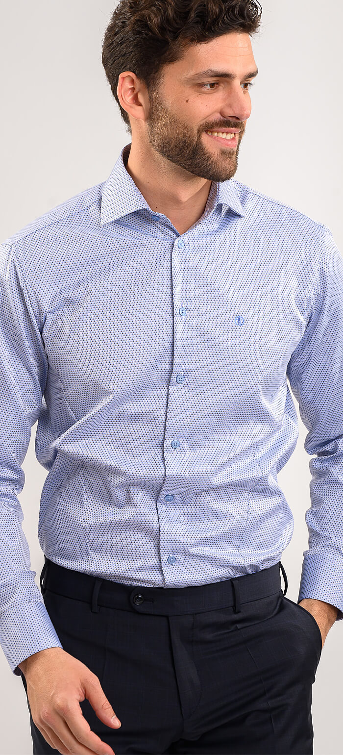 White Extra Sim Fit Shirt with Blue and Black Diamonds