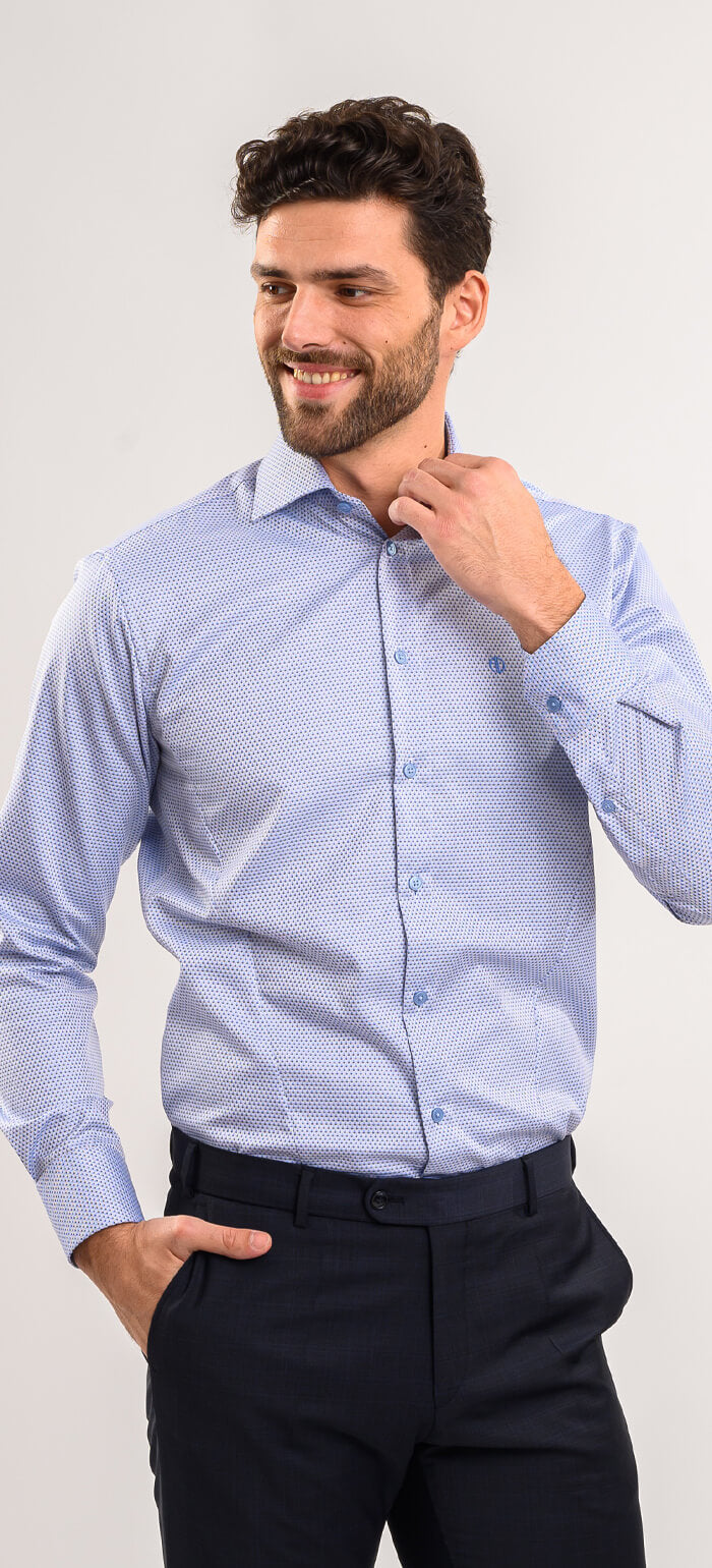 White Extra Sim Fit Shirt with Blue and Black Diamonds