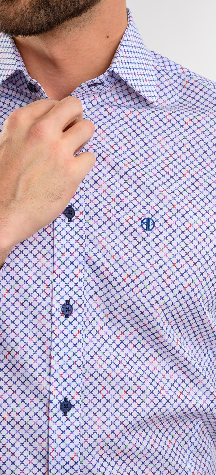 White Extra Slim Fit Shirt with Colorful Cross Pattern