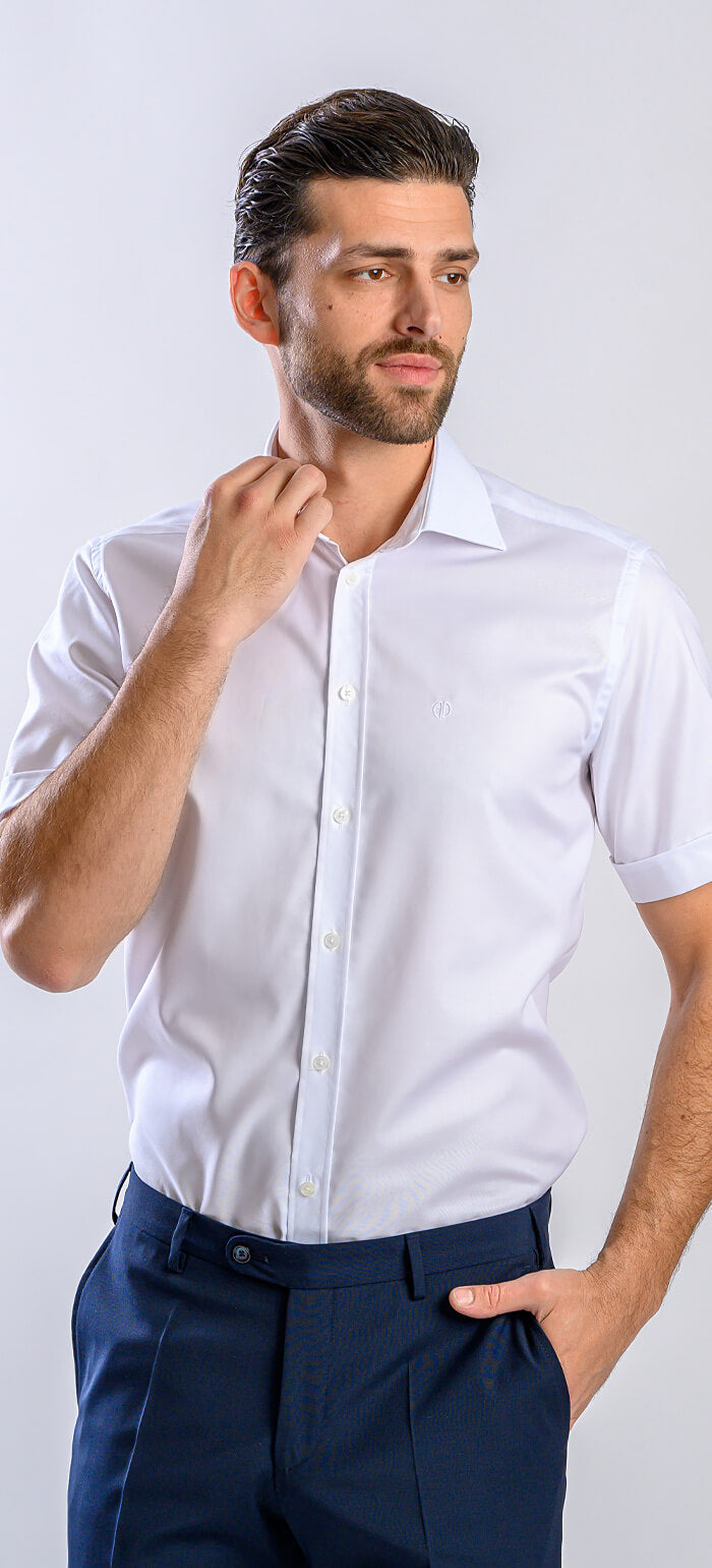 Biela Extra Slim fit košeľa s krátkym rukávom