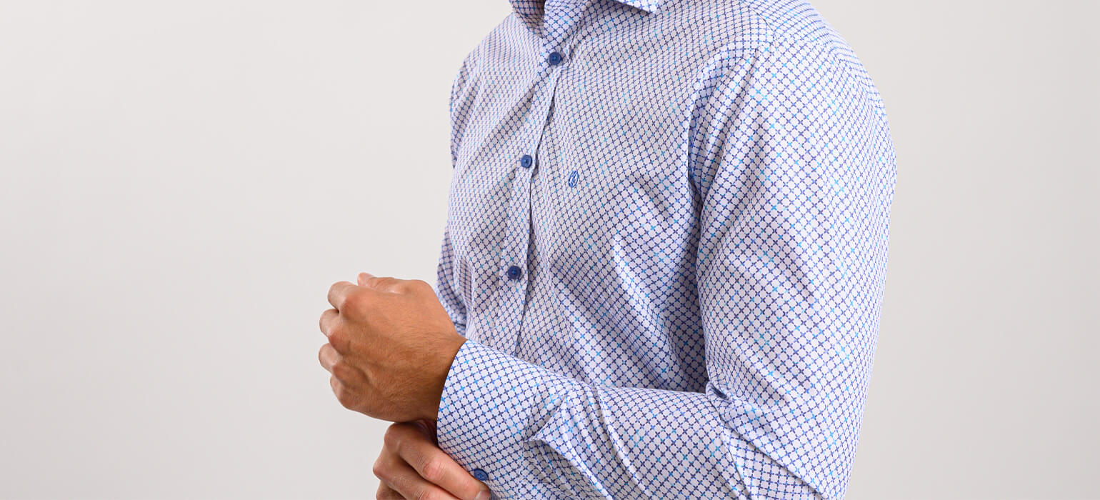 White Extra Slim Fit Shirt with Blue Cross Pattern